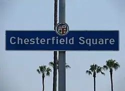 Chesterfield Square neighborhood sign located at the intersection of Van Ness Avenue & Slauson Avenue.