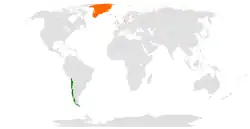 Map indicating locations of Chile and Denmark