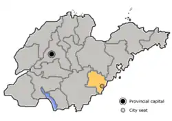 Location of Rizhao City jurisdiction in Shandong