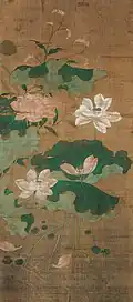 Pink and White Lotus, hanging scroll, 14th century China, Kimbell Art Museum