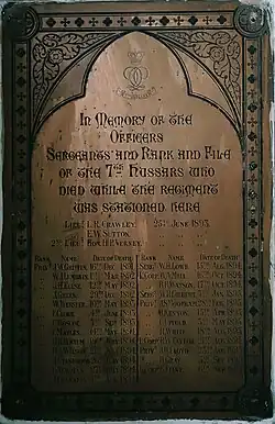 The 7th Hussars installed this in memory of 3 Officers and several men who died while they were stationed in Mhow between 1891 and 1895
