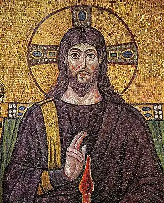 6th-century mosaic of Jesus in Byzantine style, Sant'Apollinare Nuovo