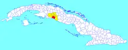 Cienfuegos municipality (red) within Cienfuegos Province (yellow) and Cuba