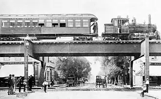 A steam train on the Lake Street Elevated Railroad, 1893