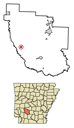 Location of Okolona in Clark County, Arkansas.