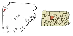 Location of DuBois in Clearfield County, Pennsylvania.