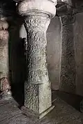 mantapa pillar with intricate bas-relief in the Arakeshwara temple at Hole Alur
