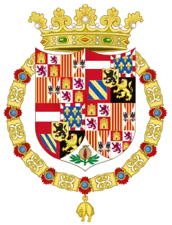 Coat of arms of Charles I as king of Spain before becoming Holy Roman Emperor.