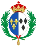 Coat of arms of Emmanuelle de Dampierre in Spain as Duchess of Segovia (1935-2012).