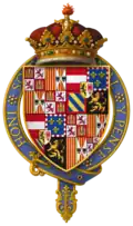 Arms of Charles, Infante of Spain, Archduke of Austria, Duke of Burgundy, KG at the time of his installation as a knight of the Most Noble Order of the Garter.