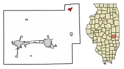 Location of Oakland in Coles County, Illinois.