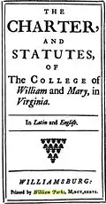 College of William & Mary charter and statutes 1736
