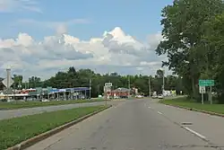 Looking east at the sign for Coloma