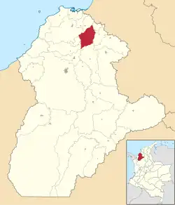 Location of the municipality and town of Chimá in the Córdoba Department of Colombia.