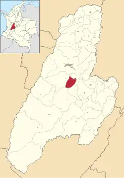 Location of the municipality and town of Valle de San Juan in the Tolima Department of Colombia.