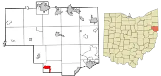 Location of Salineville in Columbiana County, Ohio.