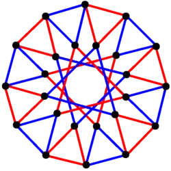 3{6}2, or , with 24 vertices in black, and 16 3-edges colored in 2 sets of 3-edges in red and blue[15]