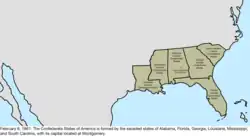 Map of the change to the Confederate States on February 8, 1861