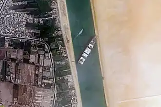 Container ship Ever Given stuck in the Suez Canal in 2021.