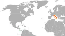 Map indicating locations of Costa Rica and Italy