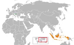Map indicating locations of Croatia and Indonesia