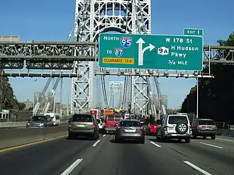 Right-hand traffic on George Washington Bridge in United States