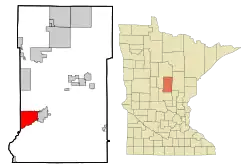 Location of the city of Baxter within Crow Wing County in the state of Minnesota