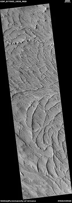 Wide view of curved ridges, as seen by HiRISE under HiWish program