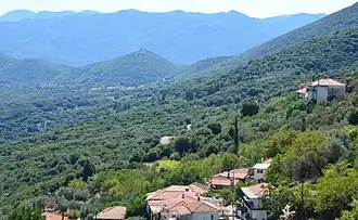 The village of Pournaria, Arkadia, can be seen in the background. View from the village of Dafni
