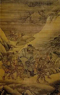 Dai Jin's The Night Excursion of Zhong Kui (15th century), depicting Zhong Kui undertaking a night patrol while being carried in a sedan chair by four demons