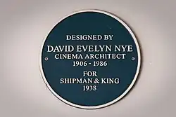Designed by David Evelyn Nye, Cinema architect, 1906-1986, for Shipman & King 1938