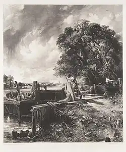 The Lock, and Dedham Vale (1834) by David Lucas, after John Constable