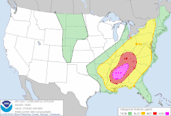 The National Weather Service Storm Prediction Center outlined a high risk area for severe weather over central Alabama on this map.