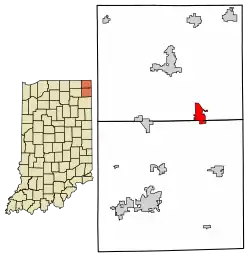 Location of Hamilton in DeKalb County and Steuben County, Indiana.
