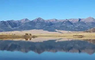Spread Eagle Peak (left of center) viewed from DeWeese Reservoir