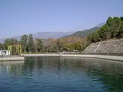 Reservoir against a mountain backdrop
