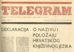 Photograph of a part of the front page of the Telegram newspaper