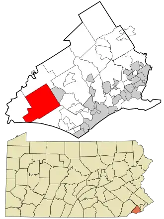 Location in Delaware County and the state of Pennsylvania.