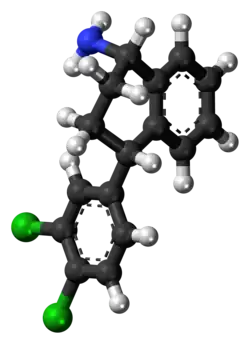 Ball-and-stick model of the desmethylsertraline molecule
