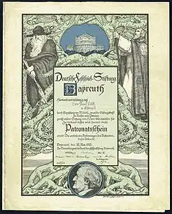 Patronage certificate of the Deutsche Festspiel-Stiftung, 1922
