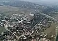 Northern part of Diósd, the M0 highway is in the distance. On the top left is the former area of the radio station