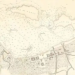 Hand-drawn map showing the coast of Dili and some offshore waters