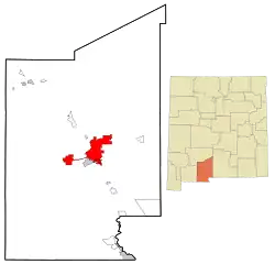 Location of Las Cruces within Doña Ana County and New Mexico