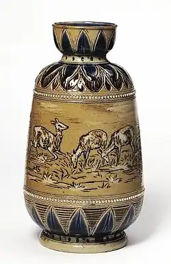 Incised and painted Doulton vase by Hannah Barlow, now in the V&A Museum