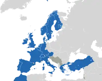 A coloured map of the countries of Europe