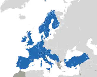 A coloured map of the countries of Europe