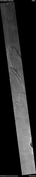 Ejecta lobes from an impact crater, as seen by HiRISE under HiWish program