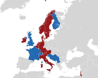 A coloured map of the countries of Europe
