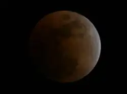 Observed from Urbana, Illinois, at 3:06 UTC. Lunar north is near top-left.