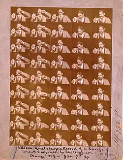 A series of photographs showing the progress of a man sneezing.